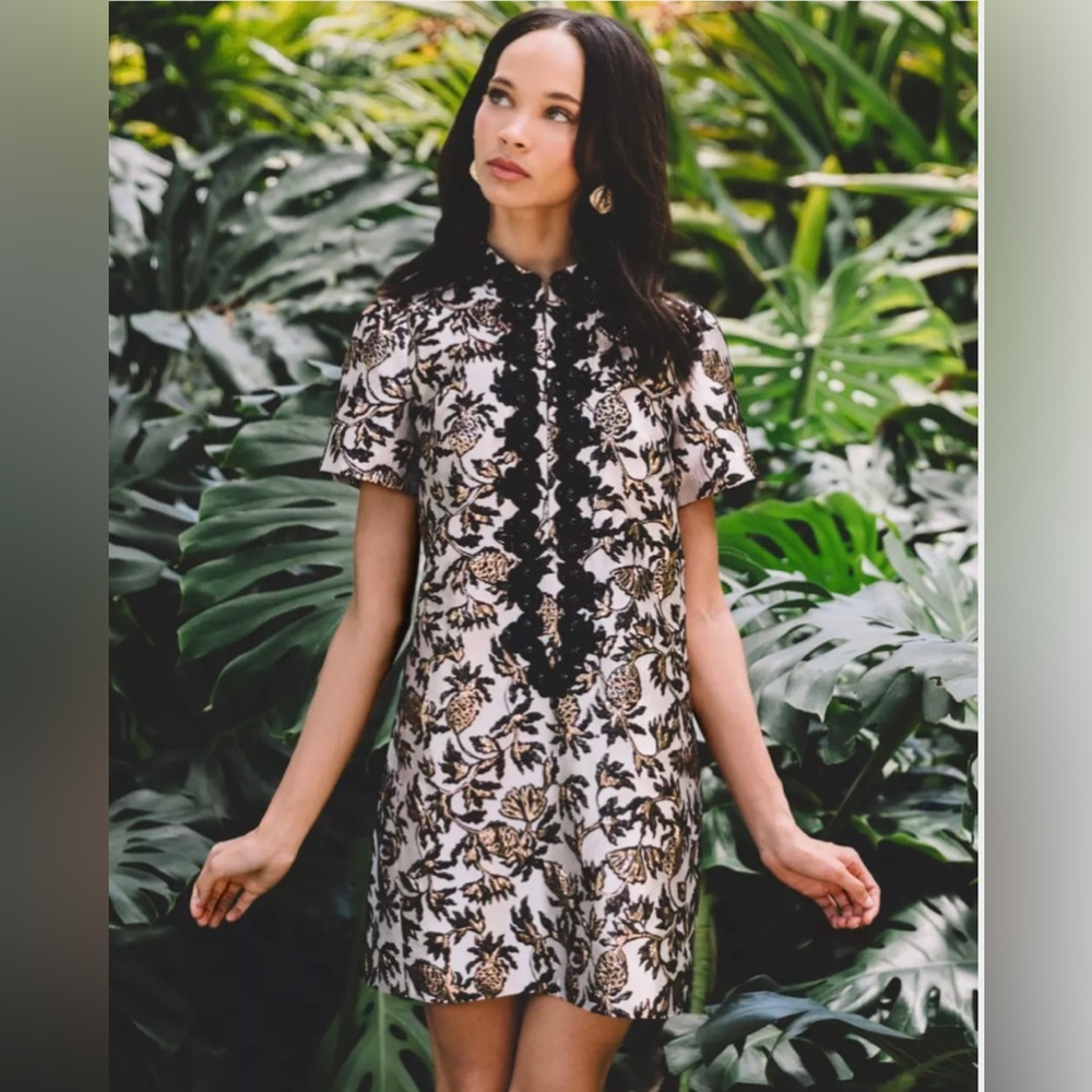 NWT  Lilly Pulitzer Teddy Black And Brown Metallic Jacquard Shift Dress Size 12